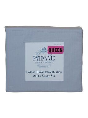 Patina Vie Queen Bamboo Sheet Set Cotton Rayon Light (blue) Grey Fits 18" Deep